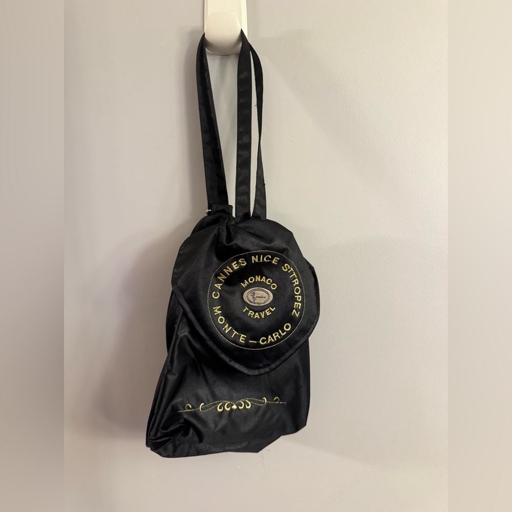 Vintage French Riviera Travel Mini Backpack Cannes Monaco Monte Carlo Satin Bag